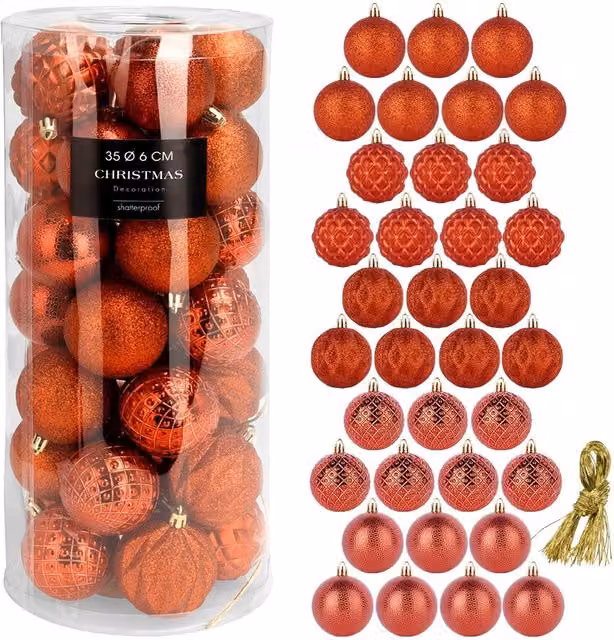 Set de 35 bolas de Navidad clásicas NORTHIX de plástico rojo, redondas e irrompibles, Diámetro: 6 cm