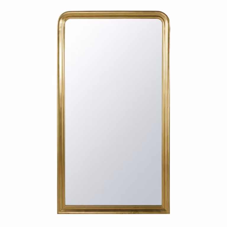 Espejo de cuerpo entero rectangular con molduras doradas de Maisons du Monde, Altura: 180 cm, Ancho: 75 cm, Profundidad: 100 cm