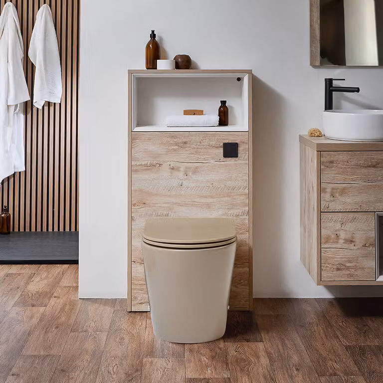 Mueble de WC completo Hudson Reed Elements en color beige sand y roble claro con inodoro de cerámica adosado, An/P/Al: 60 x 54 x 40 cm