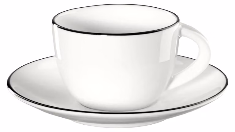 Taza de espresso con plato ASA Ligne Noir de porcelana, color blanco con detalles en negro, 0,07 l