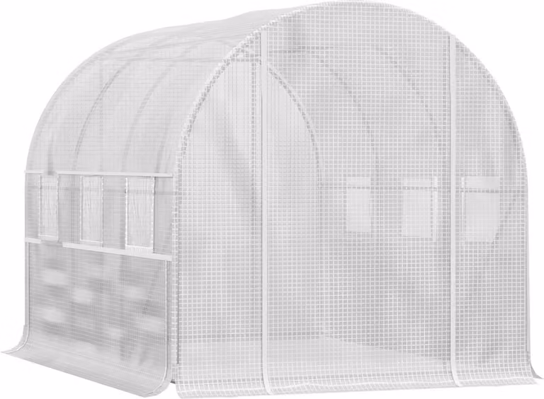Invernadero tipo túnel Northio de plástico y acero galvanizado con ventanas enrollables y protección UV, color blanco, An/P/Al: 295 x 200 x 200 cm