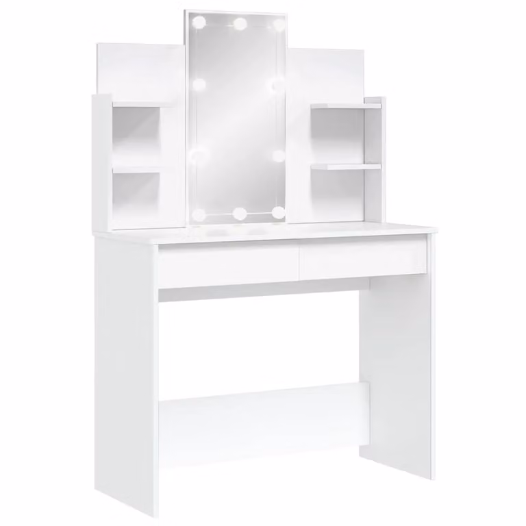 Tocador Hollywood con luces LED vidaXL en color blanco, An/P/Al: 96 x 40 x 142 cm