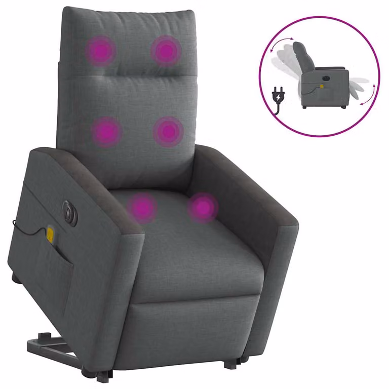 Sillón de masaje eléctrico reclinable y elevable vidaXL en tela gris oscuro con reposabrazos