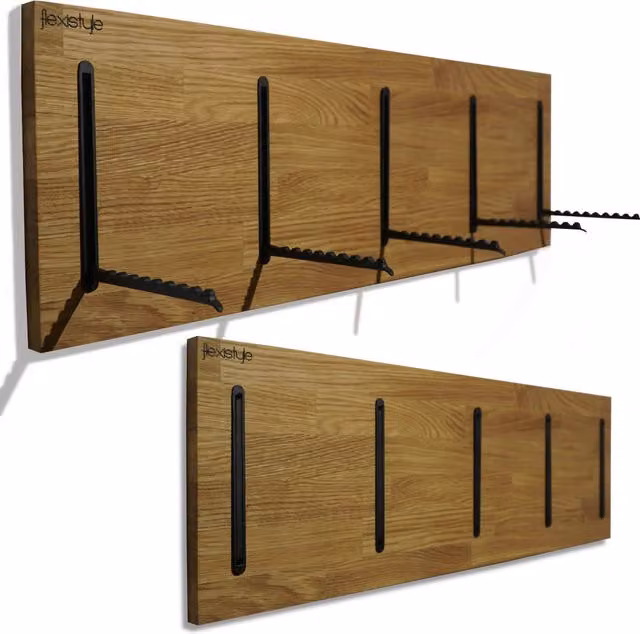 Percha de roble aceitado Flexistyle con ganchos distribuidos en marrón y negro An/P/Al: 80 x 25 x 25 cm