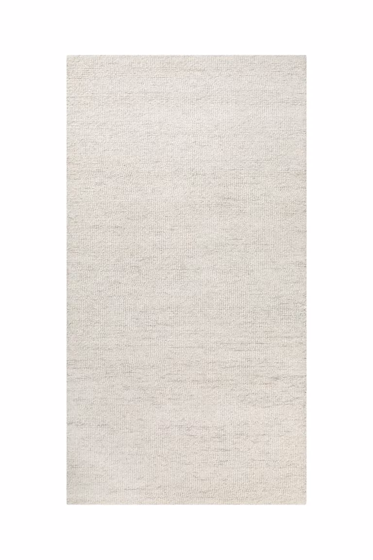Alfombra de lana pura Wecon Home beige hecha a mano con diseño wave An/P: 140 x 70 cm