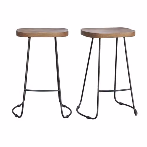 Lote de 2 taburetes de bar Runko de Miliboo en madera de mango y metal color marrón y negro, Altura: 65 cm