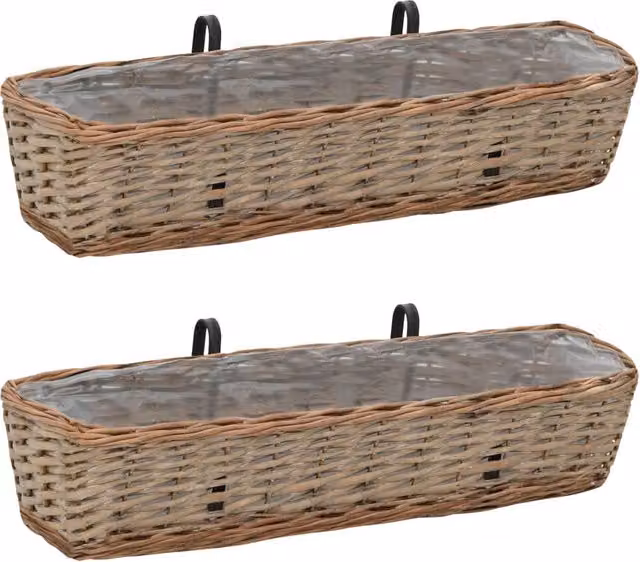 Set de 2 jardineras de balcón Vidaxl de mimbre color marrón con forro de PE de 80 cm