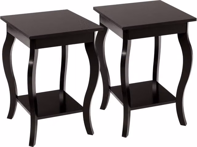 Juego de 2 mesas auxiliares modernas NORTHIX de color marrón con estantes y superficie de MDF laminado para salón o dormitorio