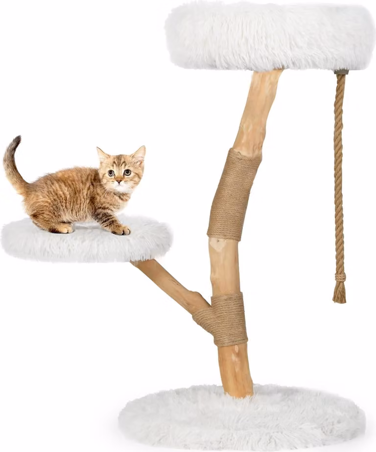 Árbol para gatos Northix multicolor con 3 plataformas de felpa, postes de yute y juguetes integrados, Altura: 90 cm