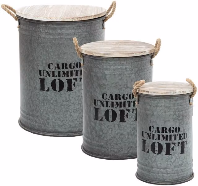 Juego de 3 cofres de metal y madera Atmosphera en color gris con asas