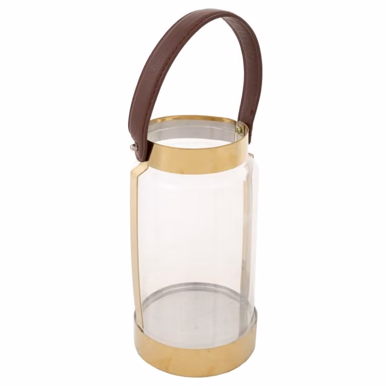 Farol de mesa Wanderlust Deco en acero inoxidable y cristal dorado An/P/Al: 12,5 x 12,5 x 23 cm