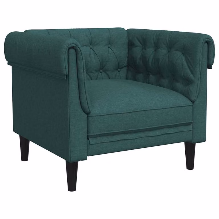 Sillón Chesterfield de tela verde oscuro vidaXL