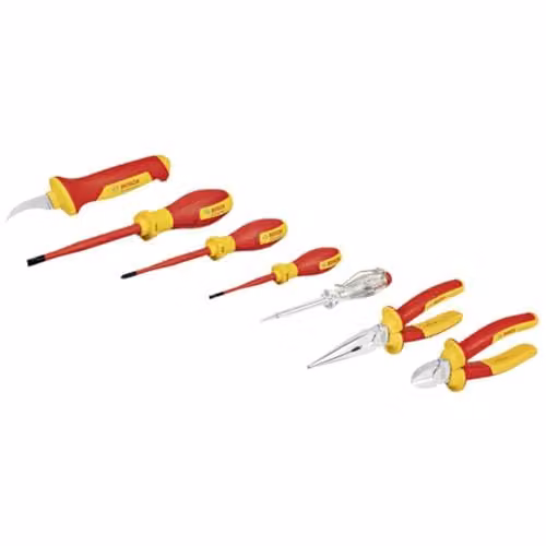 Juego de herramientas manuales VDE Bosch Professional de 7 piezas con destornilladores y alicates en azul y rojo