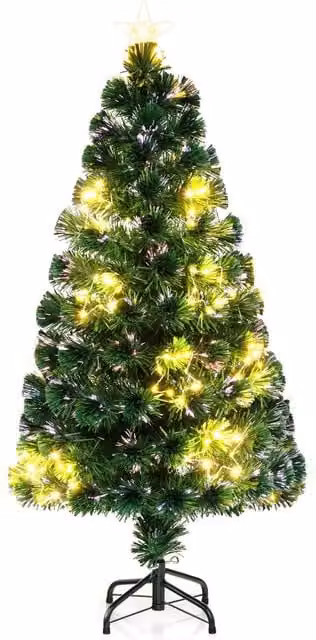 Árbol de Navidad de fibra óptica NORTHIX con luces multicolor y estrella, color verde, Altura: 120 cm