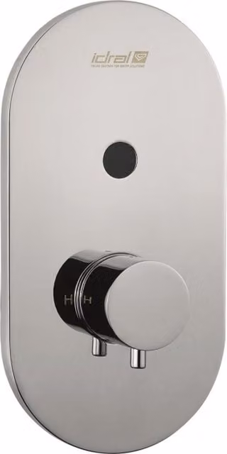 Mezclador de ducha electrónico empotrado con sensor Idral en acabado cromado y ahorro de agua