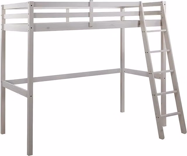 Cama alta Gedeon de pino macizo en color blanco, An/P/Al: 90 x 190 x 176 cm