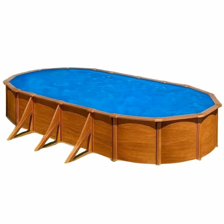 Piscina elevada Gre Mauritius ovalada de acero galvanizado color marrón con imitación madera An/P/Al: 300 x 300 x 132 cm