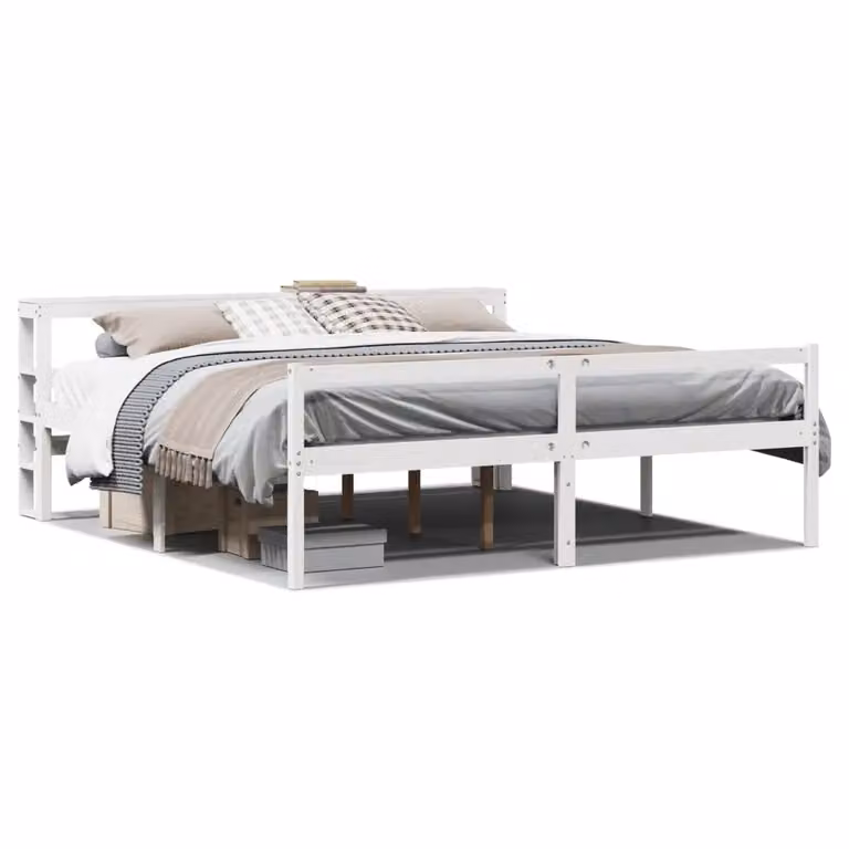 Cama para personas mayores vidaXL de madera maciza de pino con cabecero en color blanco 200 x 200 cm