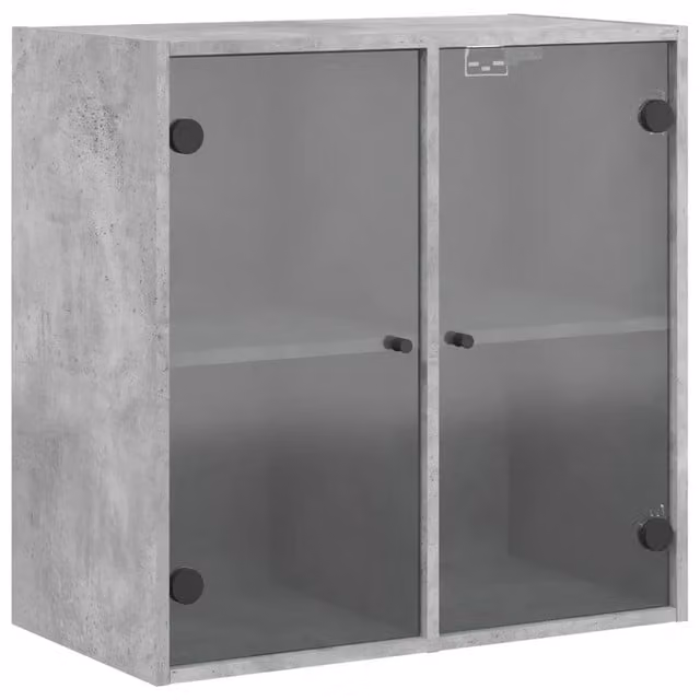 Armario de pared Helloshop26 de estilo industrial con puertas de cristal y estantes internos, madera y cristal, color gris y marrón, An/P/Al: 68.5 x 37 x 37 cm