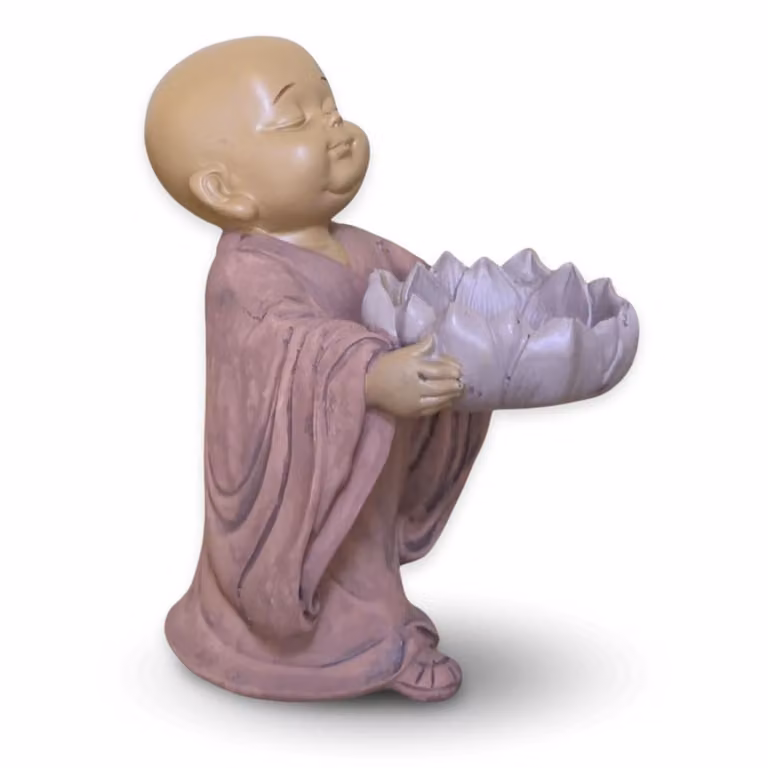 Estatuilla Buda portavelas Zen'Light color rosa para decoración feng shui, Altura: 13 cm