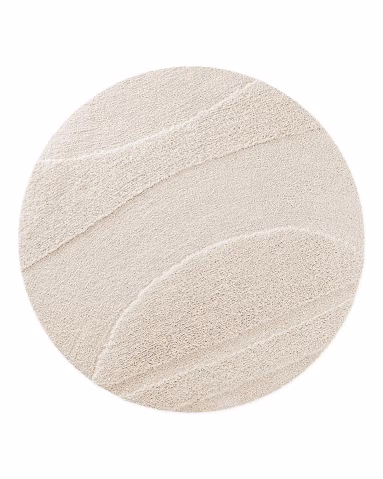 Alfombra de baño redonda Wecon Home en blanco y beige, antideslizante y lavable, Ø80 cm