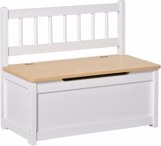 Baúl de juguetes y banco de almacenaje para niños HOMCOM en color blanco con tapa de cierre suave, An/P/Al: 60 x 30 x 50 cm