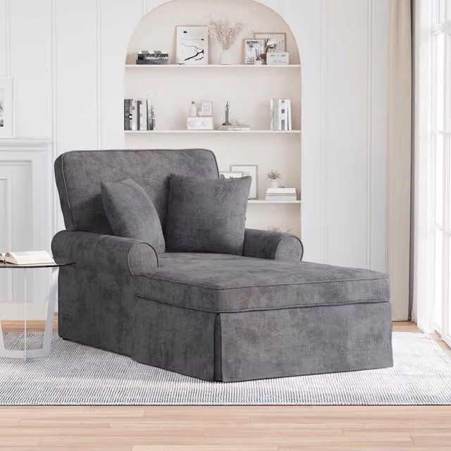 Chaise lounge Ares de vidaXL con falda en gris, diseño moderno tapizado con fundas extraíbles, An/P/Al: 157 x 91 x 91 cm