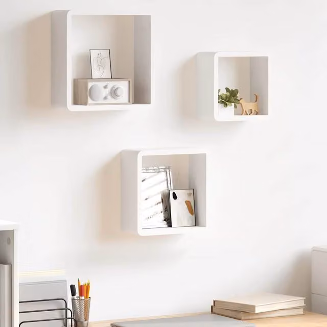 Set de 3 estantes de pared en esquina vidaXL de MDF color blanco