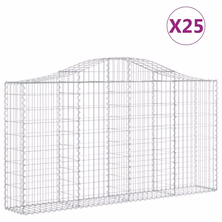 Set de 25 cestas gaviones Syfax de hierro galvanizado en color gris y plata con forma de arco, An/P/Al: 200 x 30 x 100/120 cm