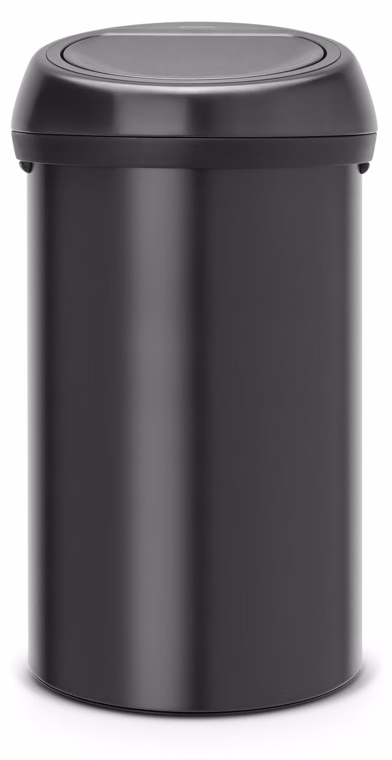 Cubo de basura redondo con pedal Brabantia de 60 litros en acero inoxidable color negro An/P/Al: 40 x 40 x 40 cm