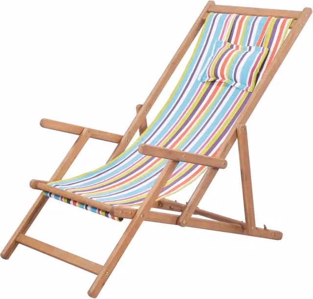 Silla de playa plegable SYFAX multicolor con estructura de madera de eucalipto y reposacabezas ajustable