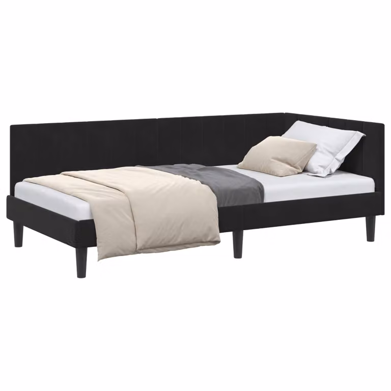 Estructura de cama moderna vidaXL tapizada en terciopelo negro An/P/Al: 90 x 190 cm