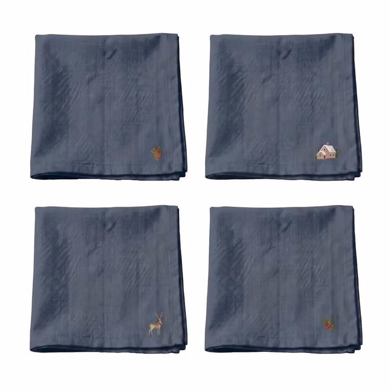 Pack de 4 servilletas de Navidad Muare Home de algodón en color azul marino, 43 x 43 cm