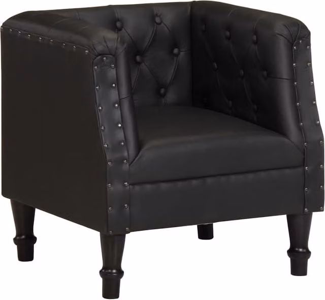 Sillón de cuero auténtico negro vidaXL con estructura de madera de mango y estilo industrial