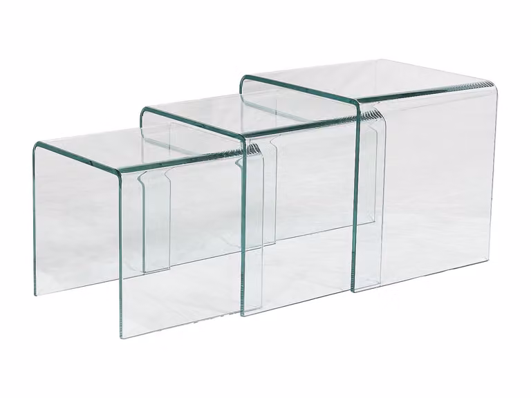 Conjunto de 3 mesas de centro nido Minka de Vente-Unique con cristal curvado transparente