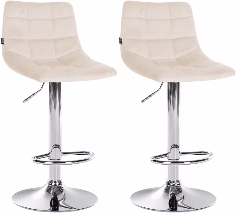 Conjunto de 2 taburetes Jerry tapizados en terciopelo beige con estructura de metal cromado para cocina