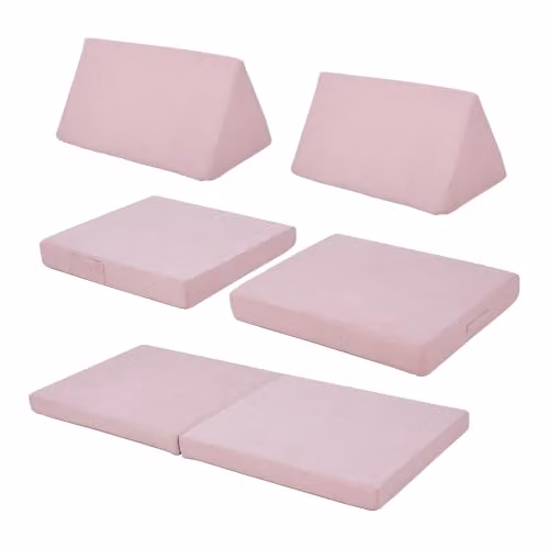 Conjunto de sofá y sillón gaming de 5 piezas Helloshop26 en terciopelo rosa para niños An/P/Al: 150 x 66 x 46 cm
