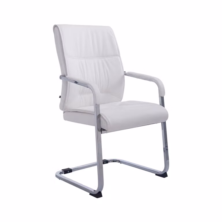 Silla de conferencia Anubis basculante con reposabrazos en polipiel blanco y patas de metal