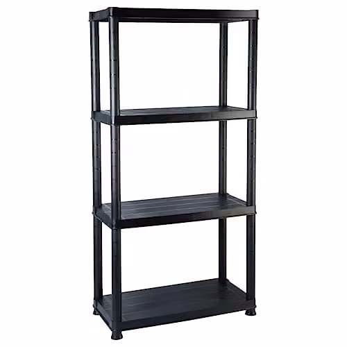 Estantería de almacenamiento Helloshop26 de 4 niveles en plástico negro, Altura: 130 cm, Ancho: 61 cm, Profundidad: 30,5 cm