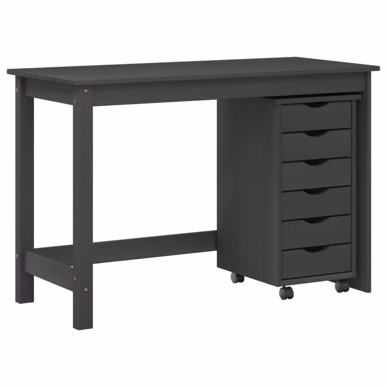 vidaXL Juego de Escritorio y Armario Rodante MOSS de 2 piezas en madera de pino color gris mate
