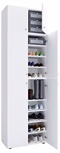 Armario zapatero VCM blanco con cajón y estantes, An/P/Al: 70 x 39 x 240 cm