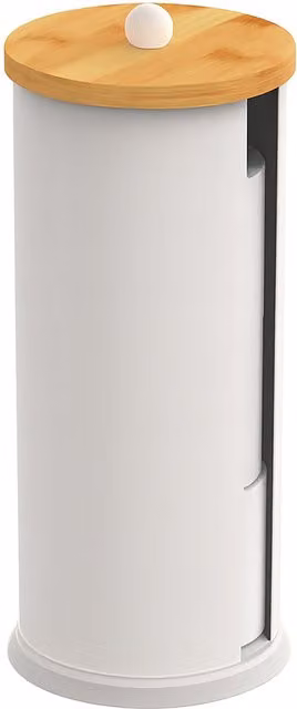 Contenedor para 3 rollos de papel higiénico Relaxdays en metal y bambú blanco, Altura: 49 cm, Diámetro: 14,5 cm
