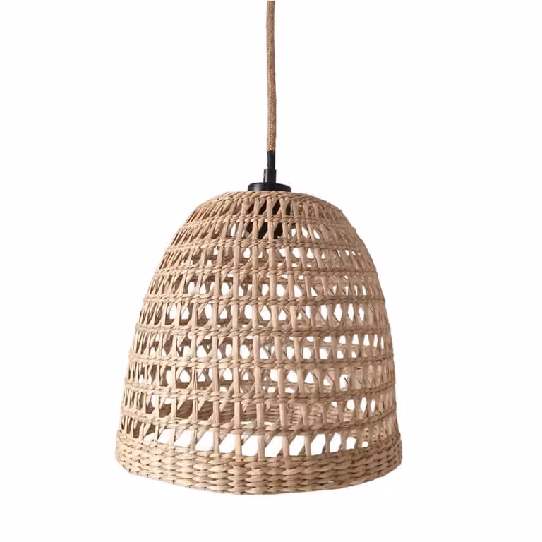 Pantalla de lámpara con forma de cúpula Wonderlamp en color beige elaborada con algas y rattan de ø27 cm