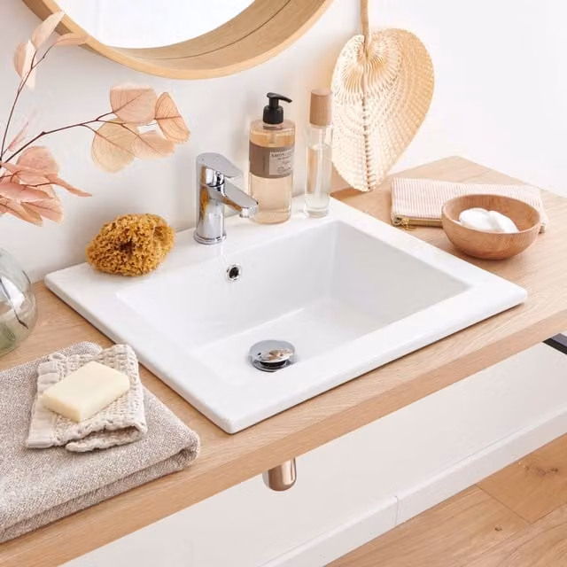 Lavabo de encastre rectangular Lina de MOB IN en cerámica blanca An/P/Al: 50 x 43 x 18 cm