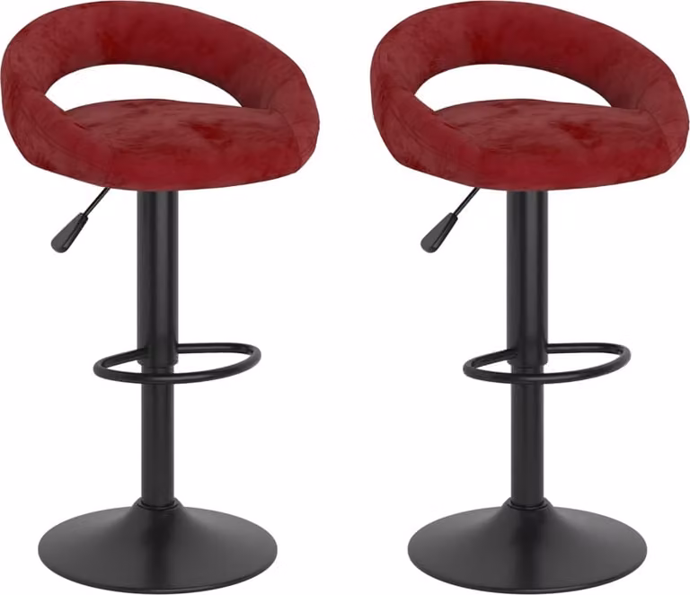 Set de 2 taburetes de cocina Syfax en terciopelo rojo con estructura de metal