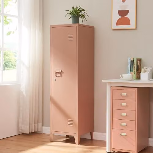 Casillero metálico Kurikka de en.casa con 3 compartimientos y cerradura, color marrón, Al 137 cm x An 38 cm x P 38 cm
