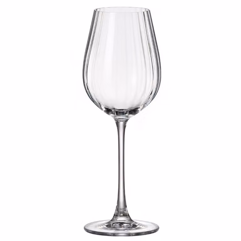 Juego de 6 copas de vino Bohemia de vidrio transparente con relieve optic de 400 ml