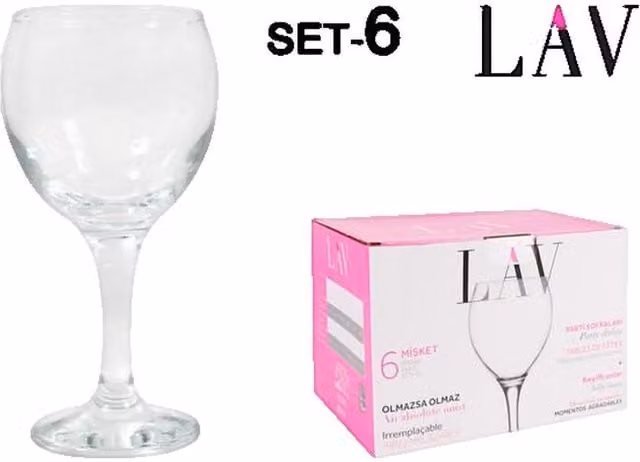 Set de 6 copas de vino LAV Colección Misket de cristal transparente de 365 cc