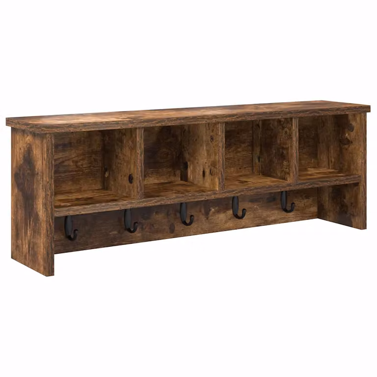 Perchero de pared moderno vidaXL en madera de roble ahumado y acabado mate color marrón, An/P/Al: 75 x 5,3 x 16 cm