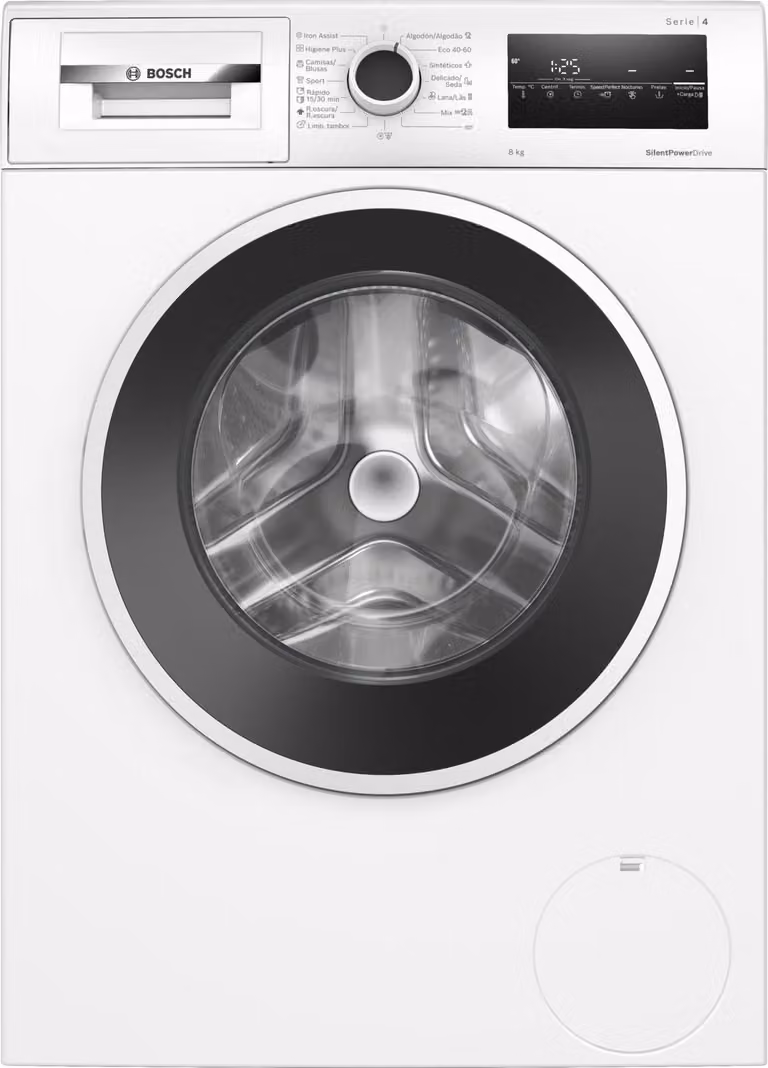 Lavadora de carga frontal Bosch Serie 4 de 8 kg con 1400 rpm en color blanco WAN28283ES